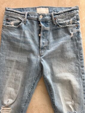MOTHER Women's Light Blue Distressed Skinny Jeans